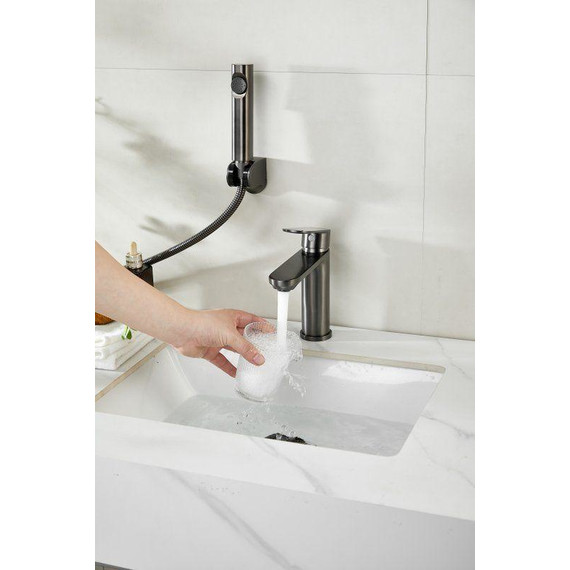 Смеситель для раковины с лейкой для биде Belz B12713-3, оружейная сталь - фото 13