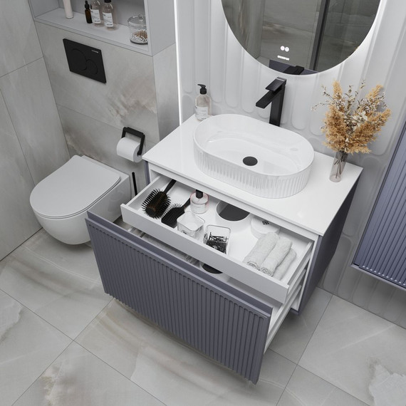 Тумба подвесная со столешницей Grossman Кристалл 80 см 108043, графит матовый - фото 8