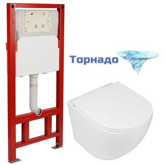 Инсталляция с подвесным безободковым унитазом AN Sky сиденье микролифт, крепление (система смыва Торнадо) - фото 