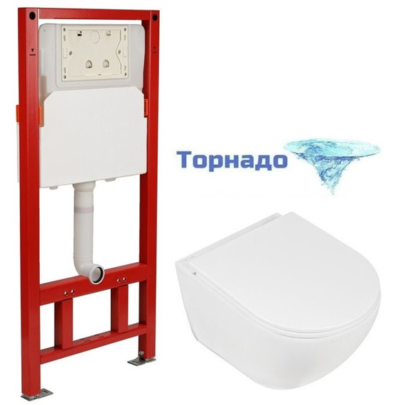 Инсталляция с подвесным безободковым унитазом AN Bloom сиденье микролифт, крепление (система смыва Торнадо) - фото 