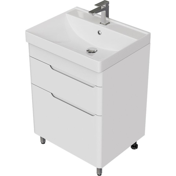 Тумба напольная с раковиной Mirsant Flat 60/2 60 см (раковина Line 60) белый - фото 