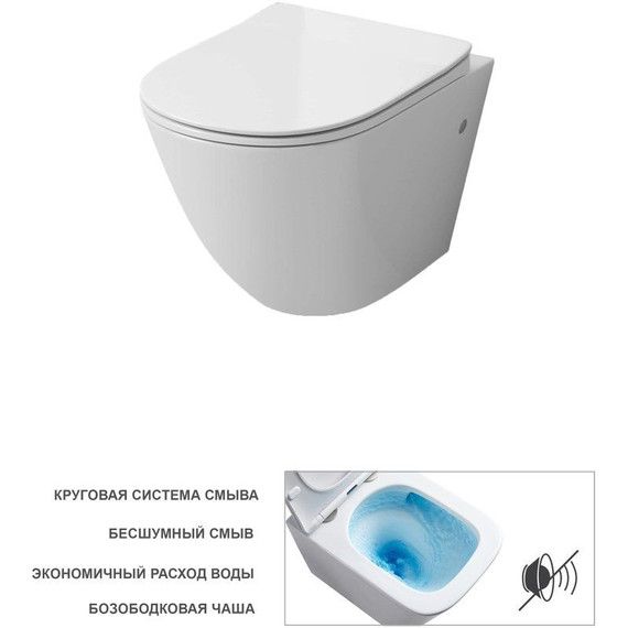 Унитаз подвесной безободковый Grossman GR-4411SQ с тонкой крышкой микролифт (система смыва Торнадо) - фото 10