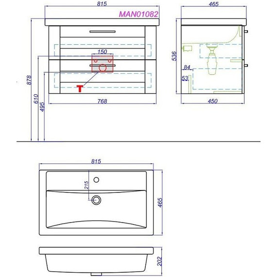Тумба подвесная с раковиной Aqwella Манчестер 80 см MAN01082 - фото 7