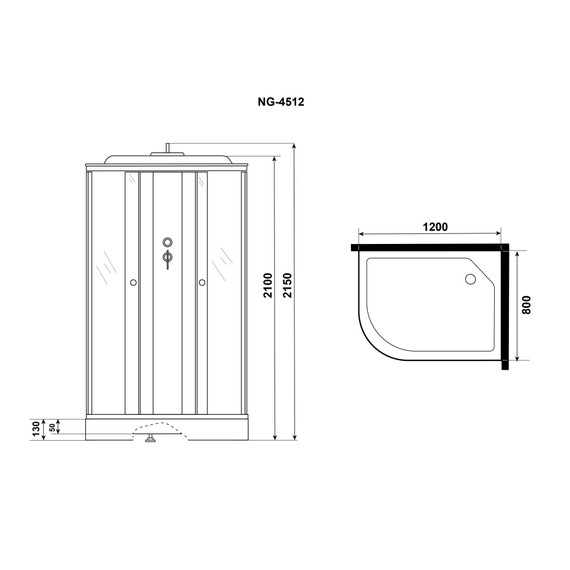 Душевая кабина Niagara Eco 120x80 см NG-4512-14L BLACK, с мелким поддоном 13 см, профиль хром матовый, стекло тонированное (безсиликоновая сборка) - фото 3