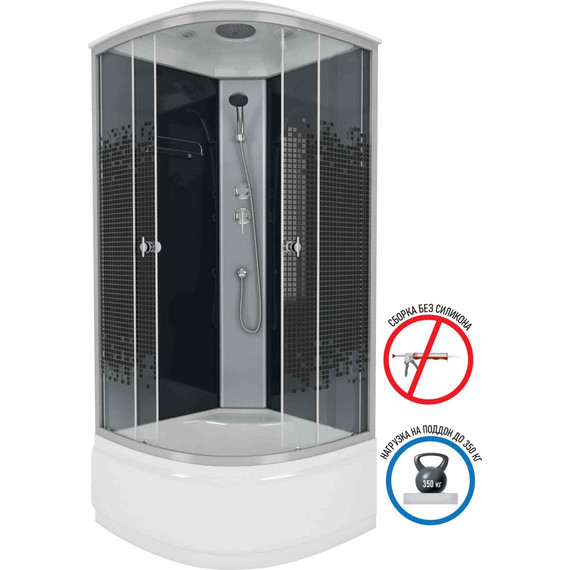 Душевая кабина Niagara Eco 90x90 см NG-7508-14BLACK, профиль хром матовый, стекло мозаика (безсиликоновая сборка) - фото 
