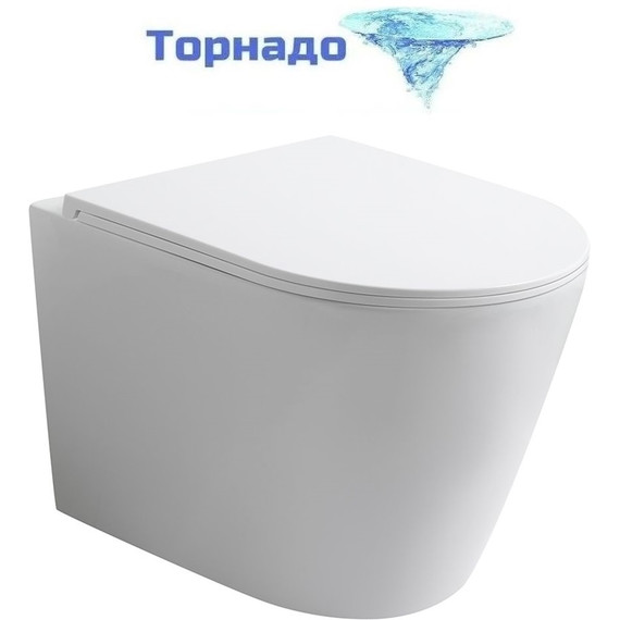 Унитаз подвесной безободковый Veconi Ando VAN-48T (Система смыва торнадо) с тонкой крышкой микролифт - фото 