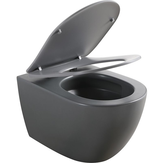 Унитаз подвесной безободковый Veconi Ento VEN-52TGR (Система смыва торнадо) с тонкой крышкой микролифт, серый матовый - фото 2