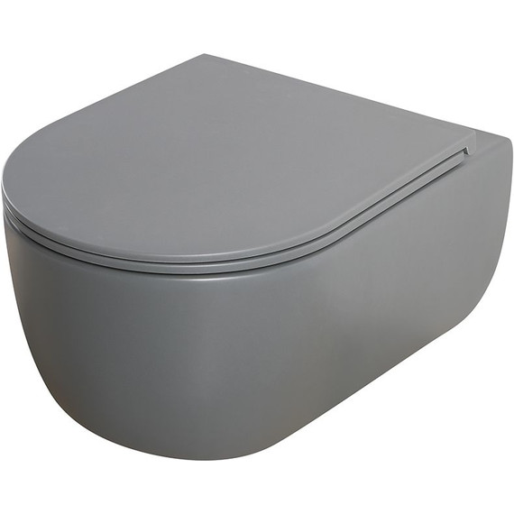 Унитаз подвесной безободковый Veconi Rino VRI-49TGR (Система смыва торнадо) с тонкой крышкой микролифт, серый матовый - фото 2