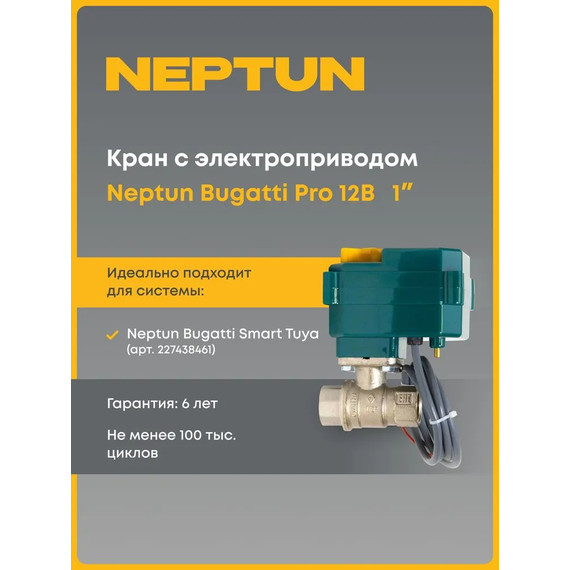 Кран шаровой с электроприводом Neptun Bugatti Pro 12В 1 Нептун Бугатти Про 100035601700 - фото 3
