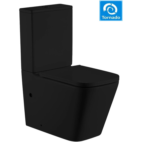 Унитаз-компакт безободковый SantiLine SL-5028MB с тонкой крышкой микролифт (система смыва Торнадо) чёрный матовый - фото 
