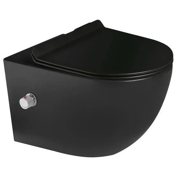 Унитаз-биде подвесной безободковый SantiLine SL-5002MB-BD с тонкой крышкой микролифт, чёрный матовый - фото 