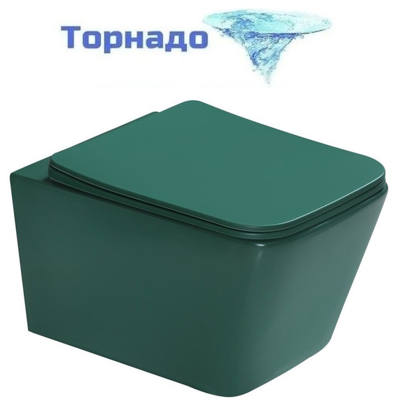 Унитаз подвесной безободковый SantiLine SL-5007T-G с тонкой крышкой микролифт (система смыва Торнадо) зелёный матовый - фото 
