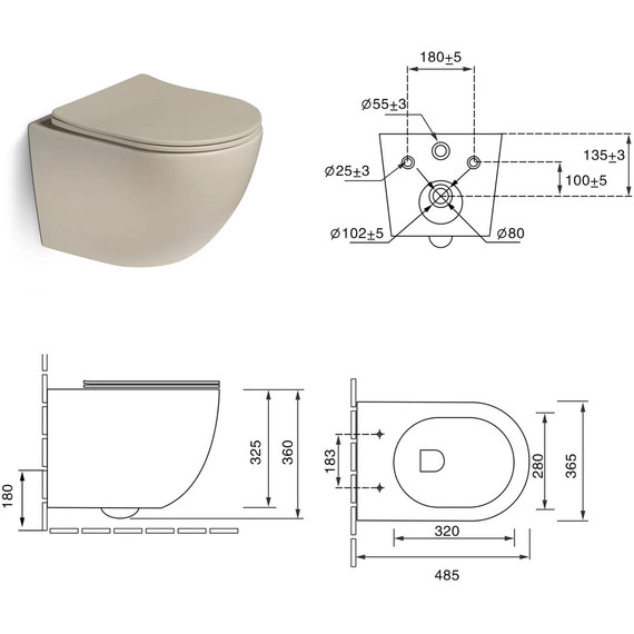 Унитаз подвесной безободковый SantiLine SL-5101 с тонкой крышкой микролифт, бежевый матовый - фото 5