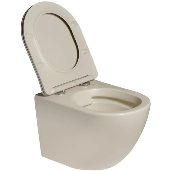 Унитаз подвесной безободковый SantiLine SL-5101 с тонкой крышкой микролифт, бежевый матовый - фото 3
