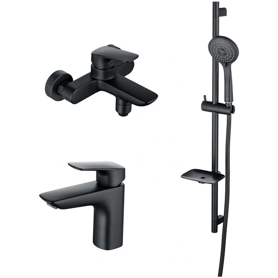 Набор смесителей 3 в 1 для ванны с коротким изливом Aquatek Вега AQ1030MB, чёрный матовый, Цвет производителя: чёрный матовый - фото 