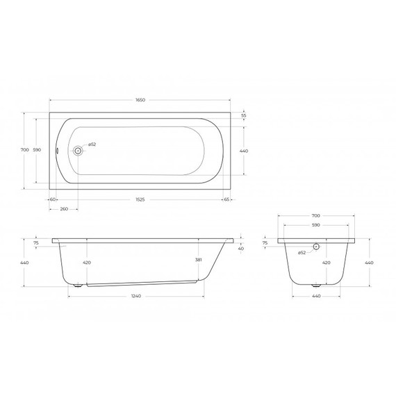 Ванна акриловая Cezares 165x70 см ECO-165-70-41-W37 - фото 7
