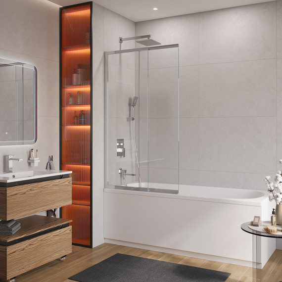 Шторка для ванны Cezares 100 см SLIDER-FIX-VF-11-100/150-C-Cr, хром/прозрачное - фото 