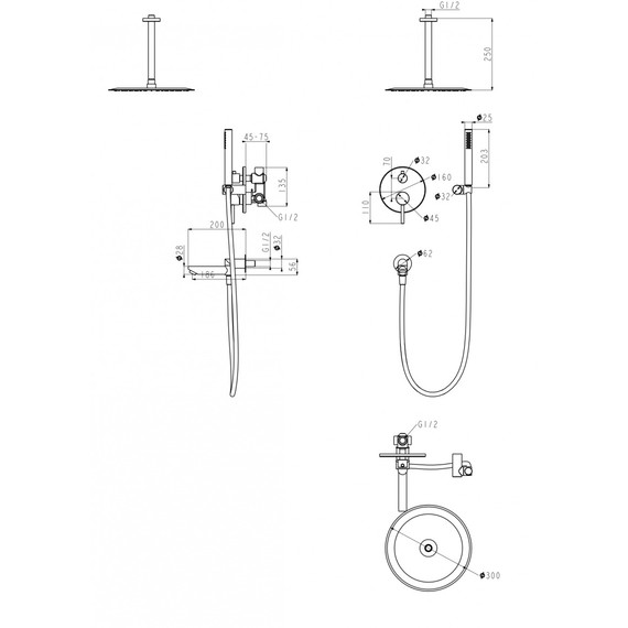 Душевая система для ванны Grocenberg GB5099BL-2, чёрный матовый - фото 2
