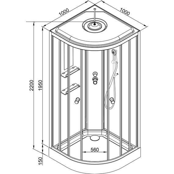 Гидробокс Avacan 100x100 см EM1510GM+EL, хром/узор (безсиликоновая сборка) - фото 23