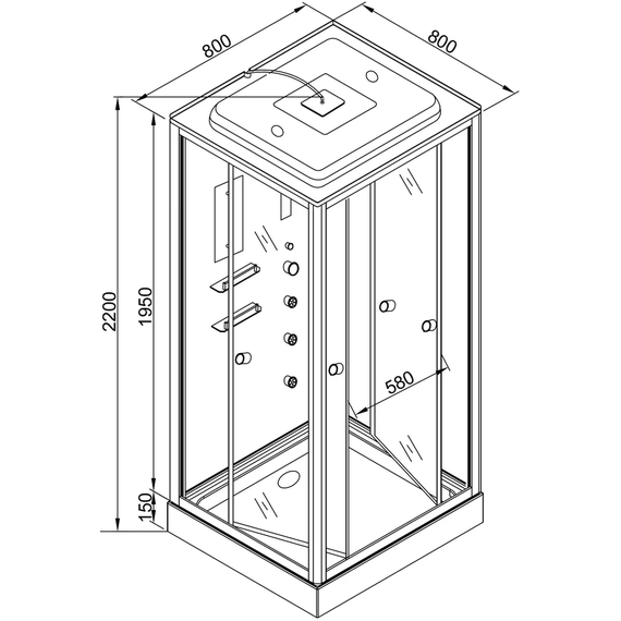 Гидробокс Avacan 80x80 см V8015, хром/прозрачное (безсиликоновая сборка) - фото 22
