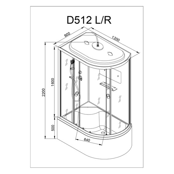 Душевая кабина Avacan 120x90 см D512SLLED, хром/матовое (безсиликоновая сборка) - фото 15