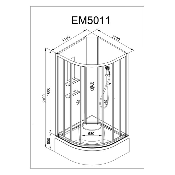Гидробокс Avacan 110x110 см EM5011NLED+GM, хром/узор (безсиликоновая сборка) - фото 21
