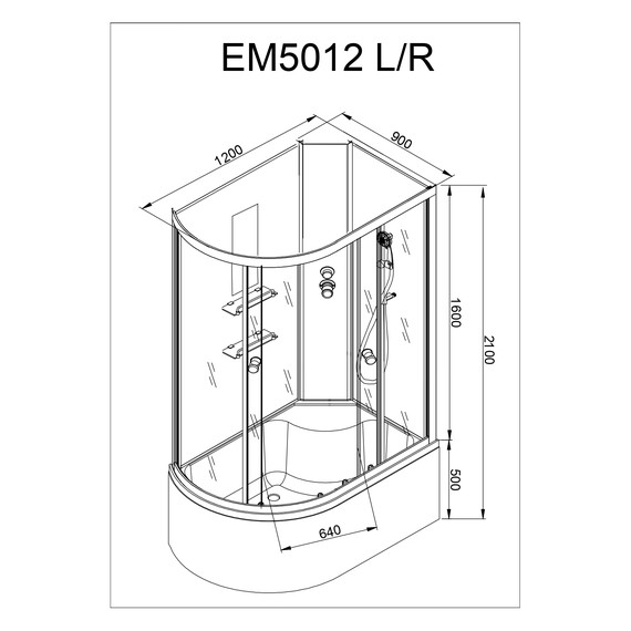 Душевая кабина Avacan 120x90 см EM5012RN, хром/узор (безсиликоновая сборка) - фото 18