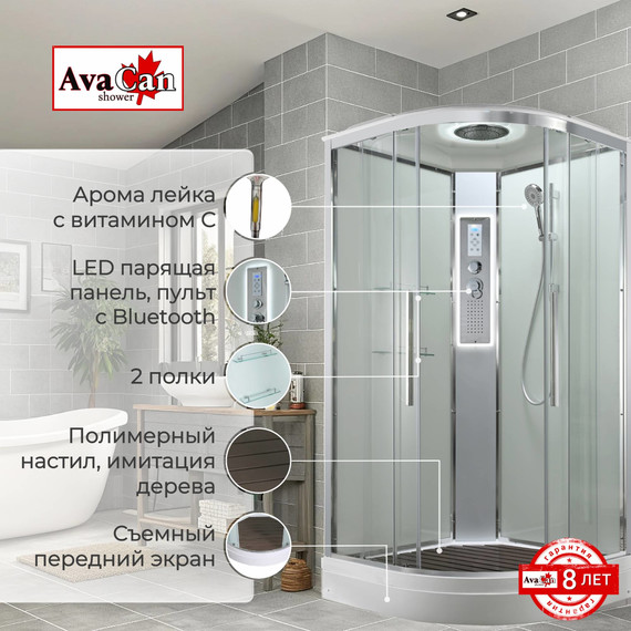 Гидробокс Avacan 80x80 см EM2080LEDT, хром/прозрачное (безсиликоновая сборка) - фото 9