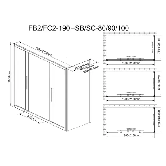 Душевое ограждение Avacan (190-210)х100 см FB2-190-SB100MT, чёрный/матовое - фото 12