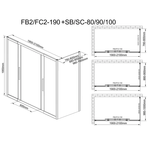 Душевое ограждение Avacan (190-210)х90 см FB2-190-SB90MT, чёрный/матовое - фото 12