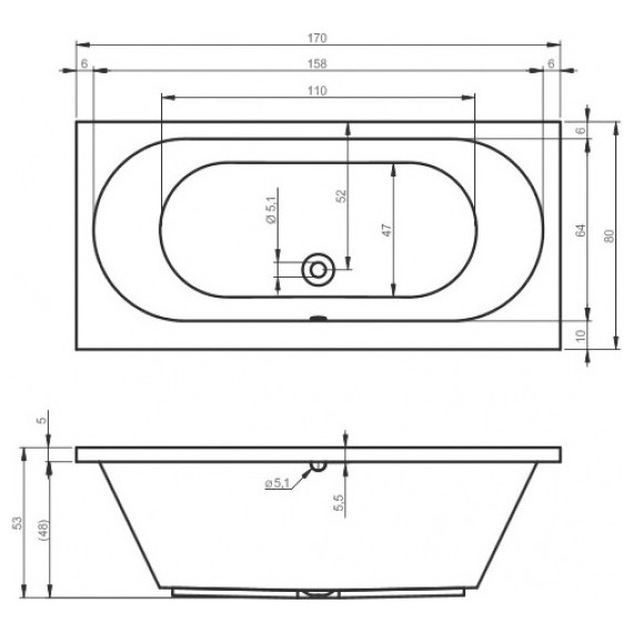 Ванна акриловая Riho CAROLINA 170x80 см B055001005, Размер - мм: 1700х800 - фото 6