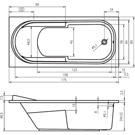 Ванна акриловая Riho COLUMBIA 175x80 см B003001005, Размер - мм: 1750х800 - фото 6