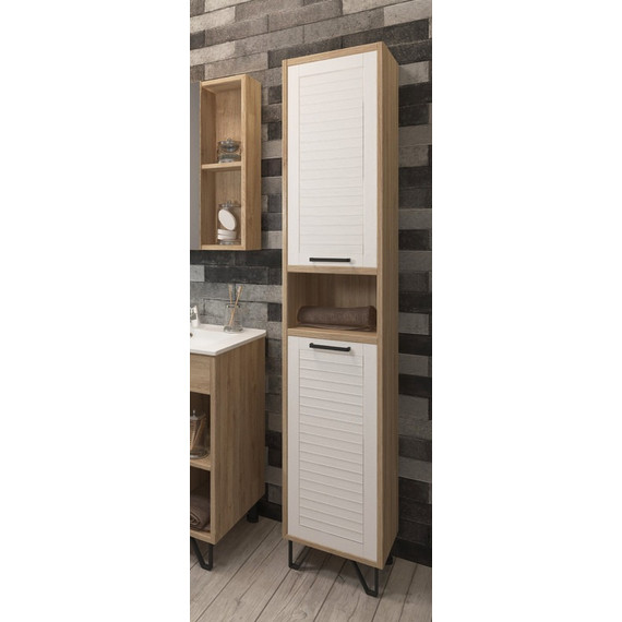 Пенал напольный EvaGold Olsen 35 см EG010043, белое дерево/дуб баррик - фото 