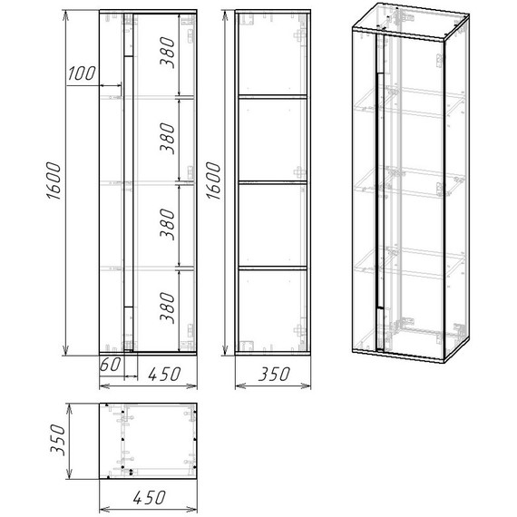 Пенал подвесной EvaGold Forest 45 см EG010935, белый/дуб вотан - фото 10