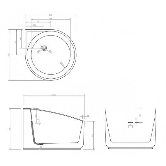 Ванна акриловая Abber AB9305 95x95 см - фото 11