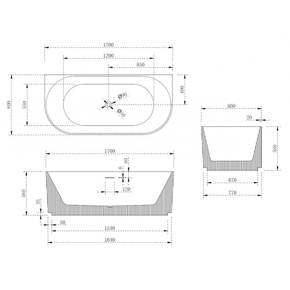 Ванна акриловая Abber AB9330-1.7 170x80 см - фото 10