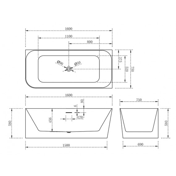 Ванна акриловая Abber AB9331-1.6 R 160x75 см - фото 11