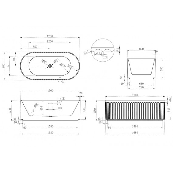 Ванна отдельностоящая Abber AB9410-1.7 170x80 см - фото 11