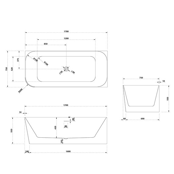 Ванна каменная Abber Stein 170x75 см AS9621-1.7 R - фото 11