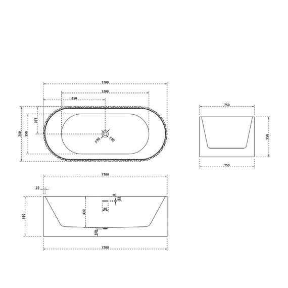 Ванна отдельностоящая Abber Stein 170x75 см AS9653, белый матовый - фото 13