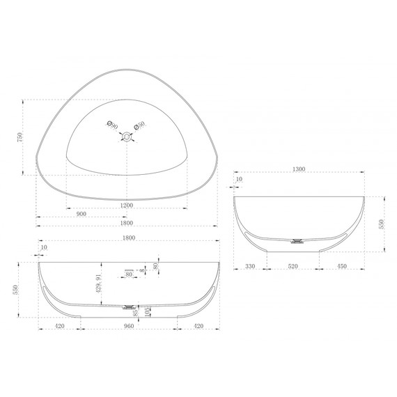 Ванна отдельностоящая Abber Stein 180x130 см AS9608, белый матовый - фото 11