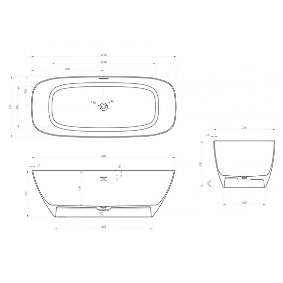 Ванна отдельностоящая Abber Stein 170x72 см AS9612-1.7, белый матовый - фото 10