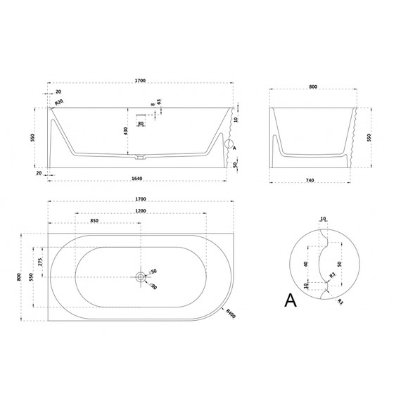 Ванна каменная Abber Stein 170x80 см AS9651 L, белый матовый - фото 12