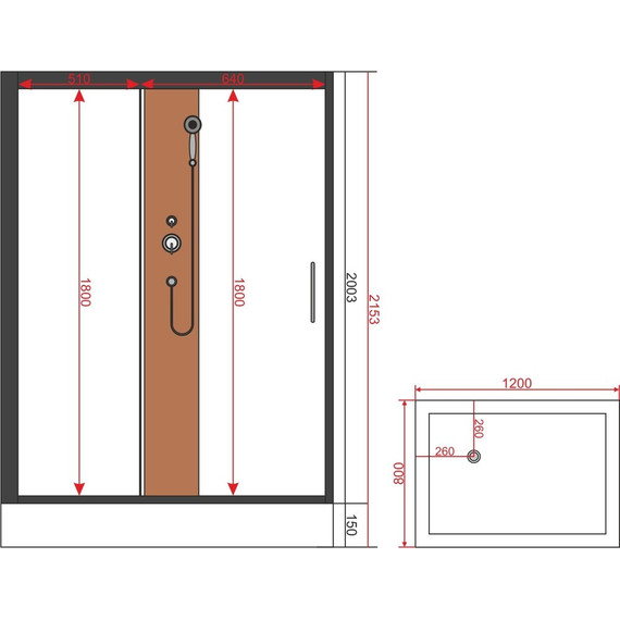Душевое кабина EvaGold 120x80 см EG210021, чёрный/прозрачное - фото 2