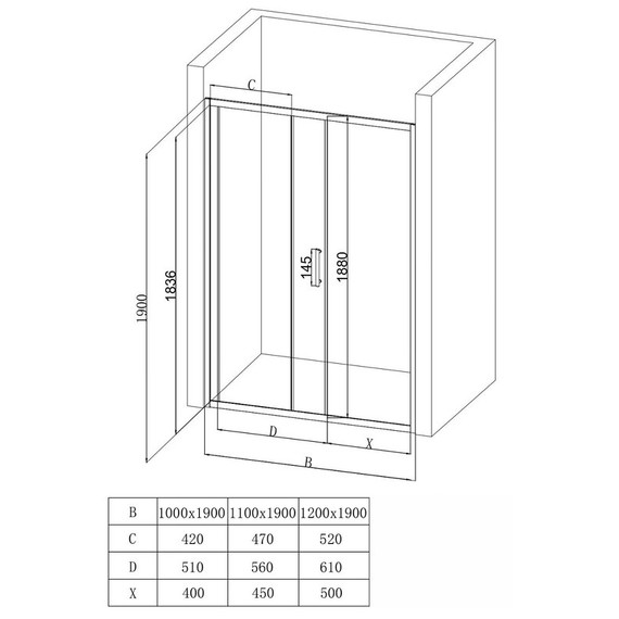 Душевая дверь EvaGold 120 см EG220055, чёрный/тонированное - фото 2
