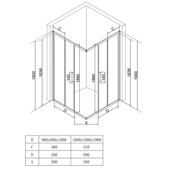 Душевое ограждение EvaGold 100х100 см EG220075, оружейная сталь/прозрачное - фото 2
