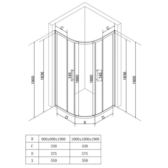 Душевое ограждение EvaGold 100х100 см EG220077, оружейная сталь/прозрачное - фото 2