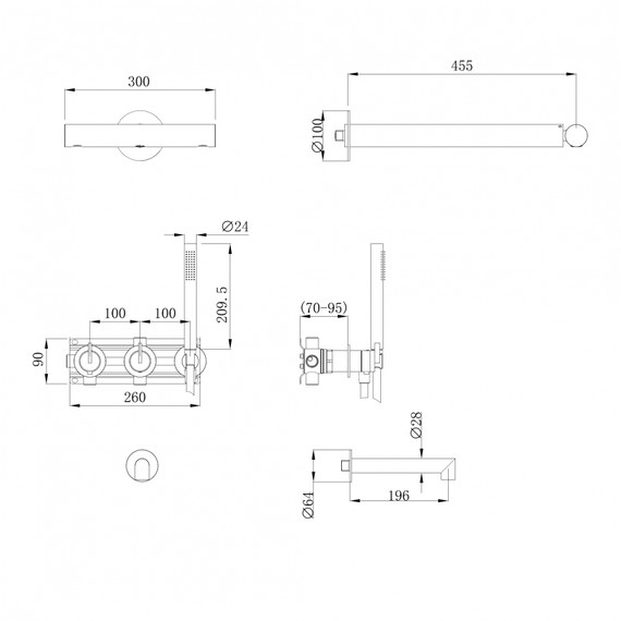 Душевая система для ванны с термостатом Abber Rund AF8753NG, никель - фото 3