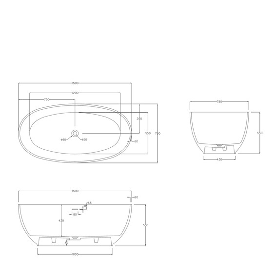 Ванна каменная Abber Stein 150x78 см AS9641-1.5, белый матовый, Размер - мм: 1500х800 - фото 11