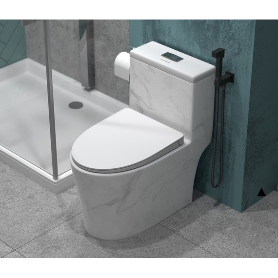 Унитаз-моноблок безободковый EvaGold EG060001 с тонкой крышкой микролифт, белый с декором - фото 